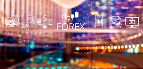 Forex trading concept with big city lights at night