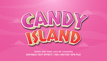 Editable text effect candy island, 3d cartoon template style typeface, premium vector