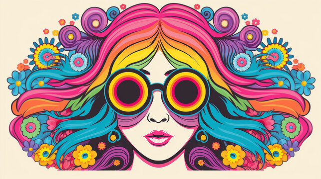 Ilustração vintage do slogan LOVE com arco-íris de cores pastel - Impressão vetorial de texto gráfico hippie retrô para camiseta feminina