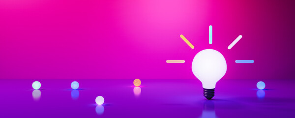 Light bulb with neon lights - 3D render