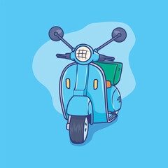 Cute scooter with box cartoon vector icon illustration