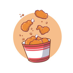 flying fried chicken with bucket cartoon vector icon illustration