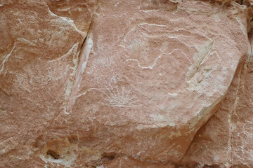 Colorful sandstone rock face with petroglyphs at Capitol Reef National Park, Utah