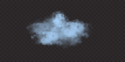 Fluffy blue cloud isolated on transparent background. Vector illustration of realistic air sky element