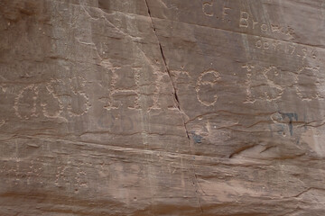 Colorful sandstone rock face with petroglyphs at Capitol Reef National Park, Utah