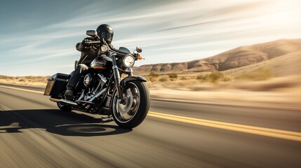 Fototapeta na wymiar Biker on a fast motorbike, high speed motorcycle