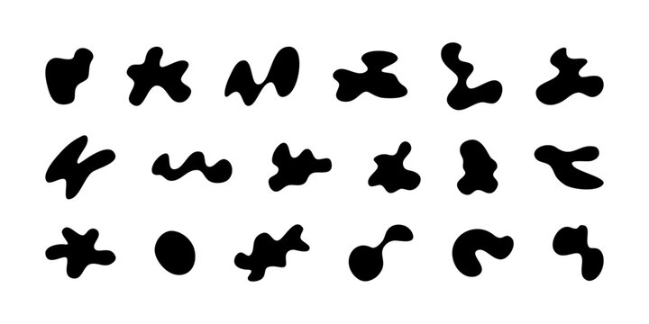 Abstrakcyjne kształty. Organiczne plamy, figury, 
 płynne elementy. Zestaw czarnych graficznych element&oacute;w do projekt&oacute;w. Ilustracja wektorowa.
