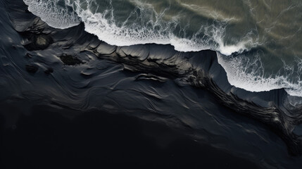 water lapping rocks, black sand, rough sea © Astanna Media