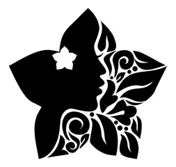 Ornamental Leaf, Flower, and Woman Face in the Flower-Shaped Illustration for Logo Type, Art Illustration or Graphic Design Element. Format PNG