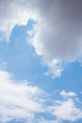 Clouds in the blue sky. Summer blue sky cloud gradient light white background. Beauty clear cloudy in sunshine calm bright winter air bacground. Image of beautiful blue sky.