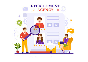 Recruitment Agency Vector Illustration with Managers Searching Candidate for Job Position in Flat Cartoon Hand Drawn Background Templates