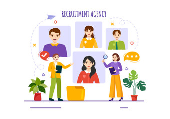 Recruitment Agency Vector Illustration with Managers Searching Candidate for Job Position in Flat Cartoon Hand Drawn Background Templates
