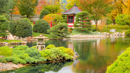 Japanese garden at autumn season