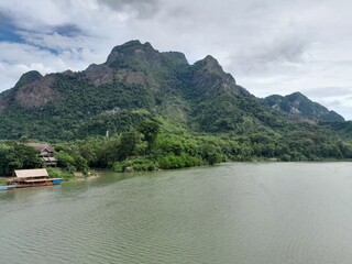Beautiful nature, mountains and rivers, Green Lake, Luang Prabang province. background.