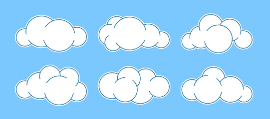 Set of different fluffy cumulus clouds