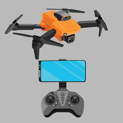Vector illustration of modern air drones, quadrocopters and remote control drones isolated on white background. Flat cartoon style UAV for military and business equipment.
