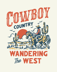 Cowboy riding horse illustration - obrazy, fototapety, plakaty