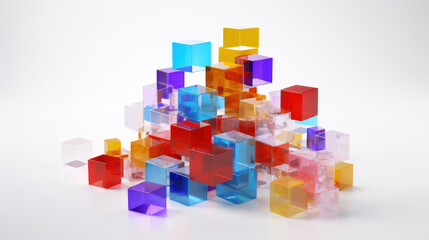 Fototapeta premium Colorful 3d glass cubes on white background.
