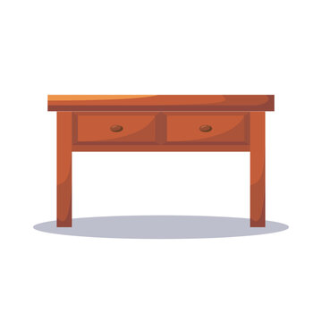 Simple Wooden Desk with Drawers Flat Vector