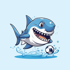 cute shark playing football vector illustration