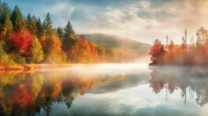 Deurstickers Reflectie Autumn forest reflected in water. 