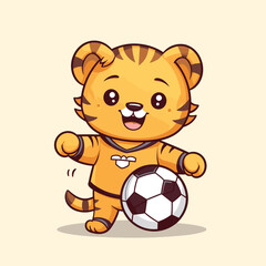 cute tiger playing football vector illustration