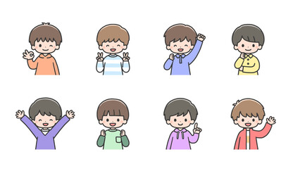 笑顔の男の子イラストセット　上半身