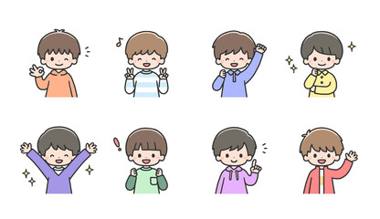 笑顔の男の子イラストセット　上半身