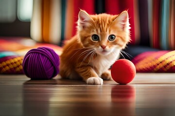 cat on the floor with ball  generated by AI tool