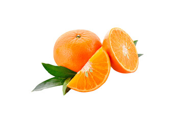 orange and leaves isolated on transparent png