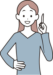 女性が上に指差しをしているイラスト素材