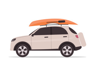 Fototapeta premium A car with a kayak on the rooftop vector illustration