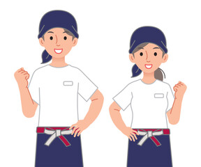 居酒屋店員の男女がガッツポーズ