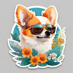 Cute Dog with sunglasses in flora splash created with AI-Generated technology
