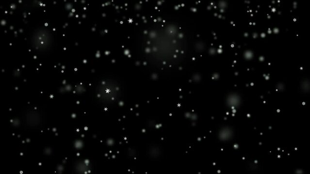 Falling textured snowflakes on a black background