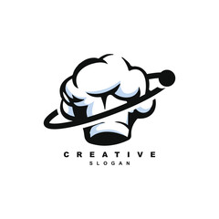 Vintage retro creative planet cooking logo design vector illustration