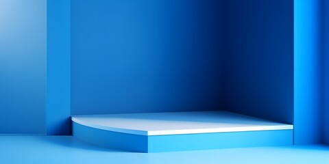 Interior corner wall room blue 3d background of abstract window light stage scene or empty product studio showroom display, AI Generative