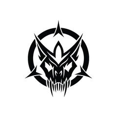 Demon Skull Symbol. Demon skull circle logo design Vector