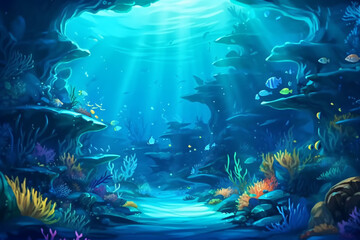 Fototapeta na wymiar Under the sea background for video conferencing