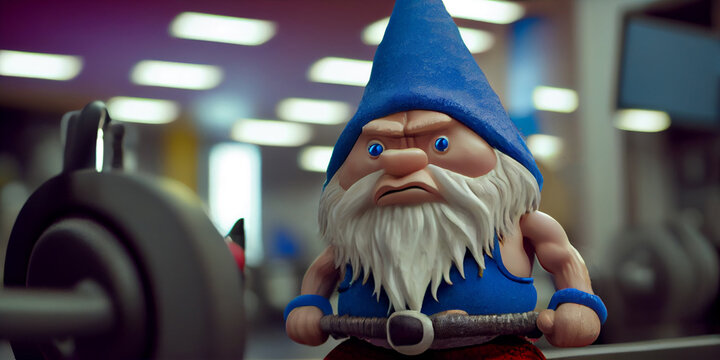 Muscular gnome is engaged with a barbell in the gym. Generative AI