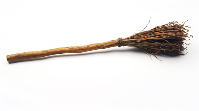 Vintage Witch's Broom Isolated on White Background - Halloween Stock Photography. created with Generative AI