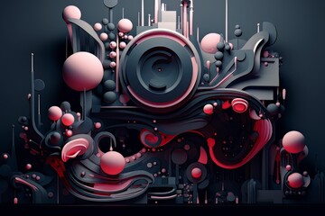 Abstract bubbles drops and lines, music background graphic design AI