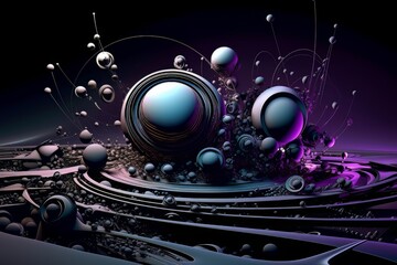 Abstract artwork 3d background with spheres and embossed lines AI
