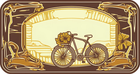 Plakat label art nouveau bicycle, bike. Generative AI