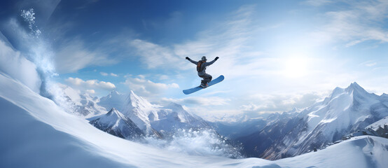 Naklejka na ściany i meble there is a person doing a snowboarding trick Generated by AI