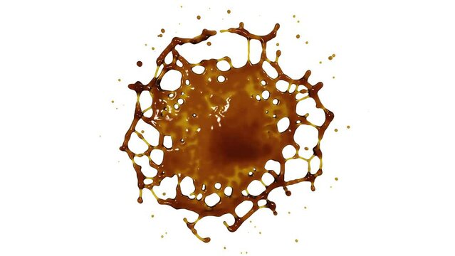 3d Animation of the Coffee Splashing. Isolated on white background. Alpha Matte.