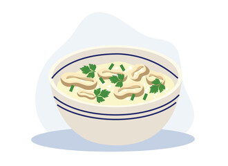 Seafood Porridge,Boiled rice soup. Thai traditional rice soup with squid. Flat vector cartoon illustration