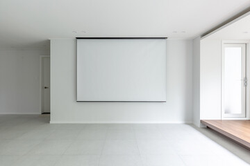 Interior of modern room with White projector screen