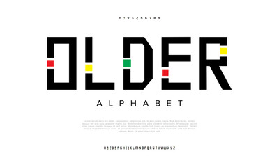 Older creative modern urban alphabet font. Digital abstract moslem, futuristic, fashion, sport, minimal technology typography. Simple numeric vector illustration