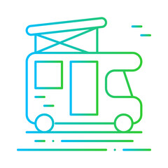 Camping Van Travel and tourism icon with blue and green gradient style. caravan, vacation, summer, journey, camp, transportation, transport. Vector illustration